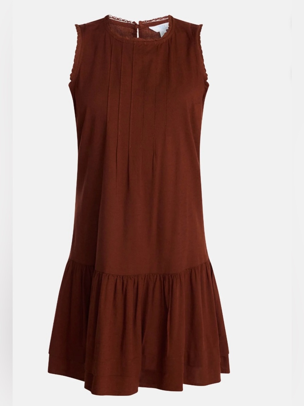 Time and Tru XS 0-2 Redwood Brown Linen Blend Shift Dress Ruffle Hem NWT
